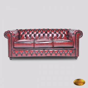 Brighton 3-zits bank - Antiek Bordeaux Rood